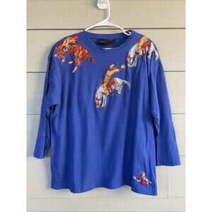 Vintage VTG Emmanuel California USA Blue 100% Cotton Rodeo Western Tshirt OSFA